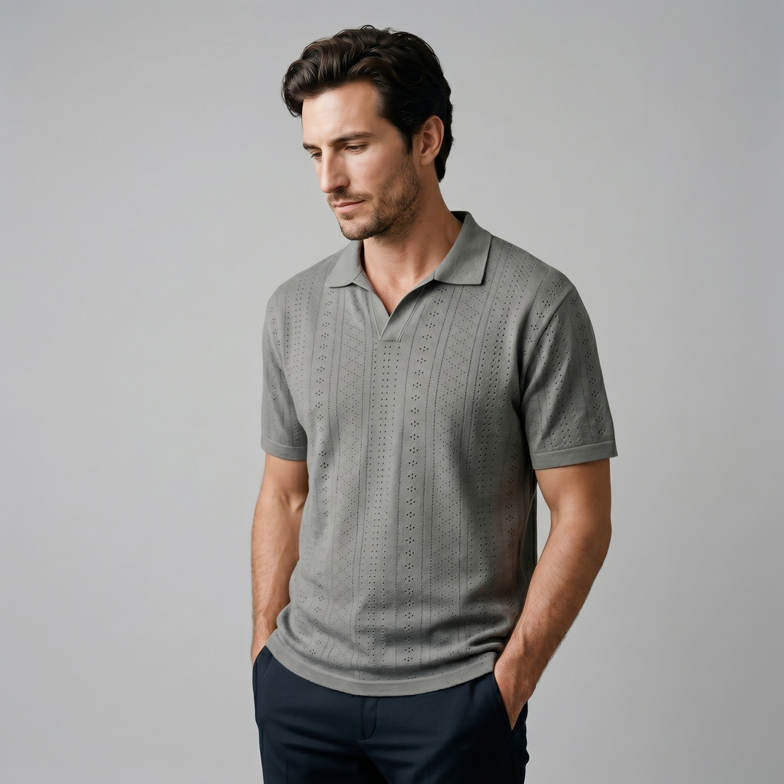 Men's Textured Knit Polo Shirt