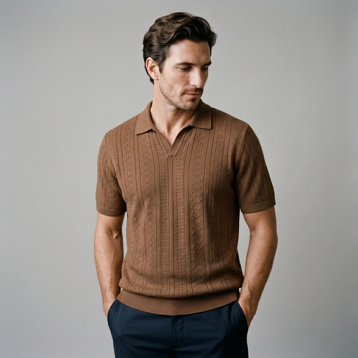 Men's Textured Knit Polo Shirt