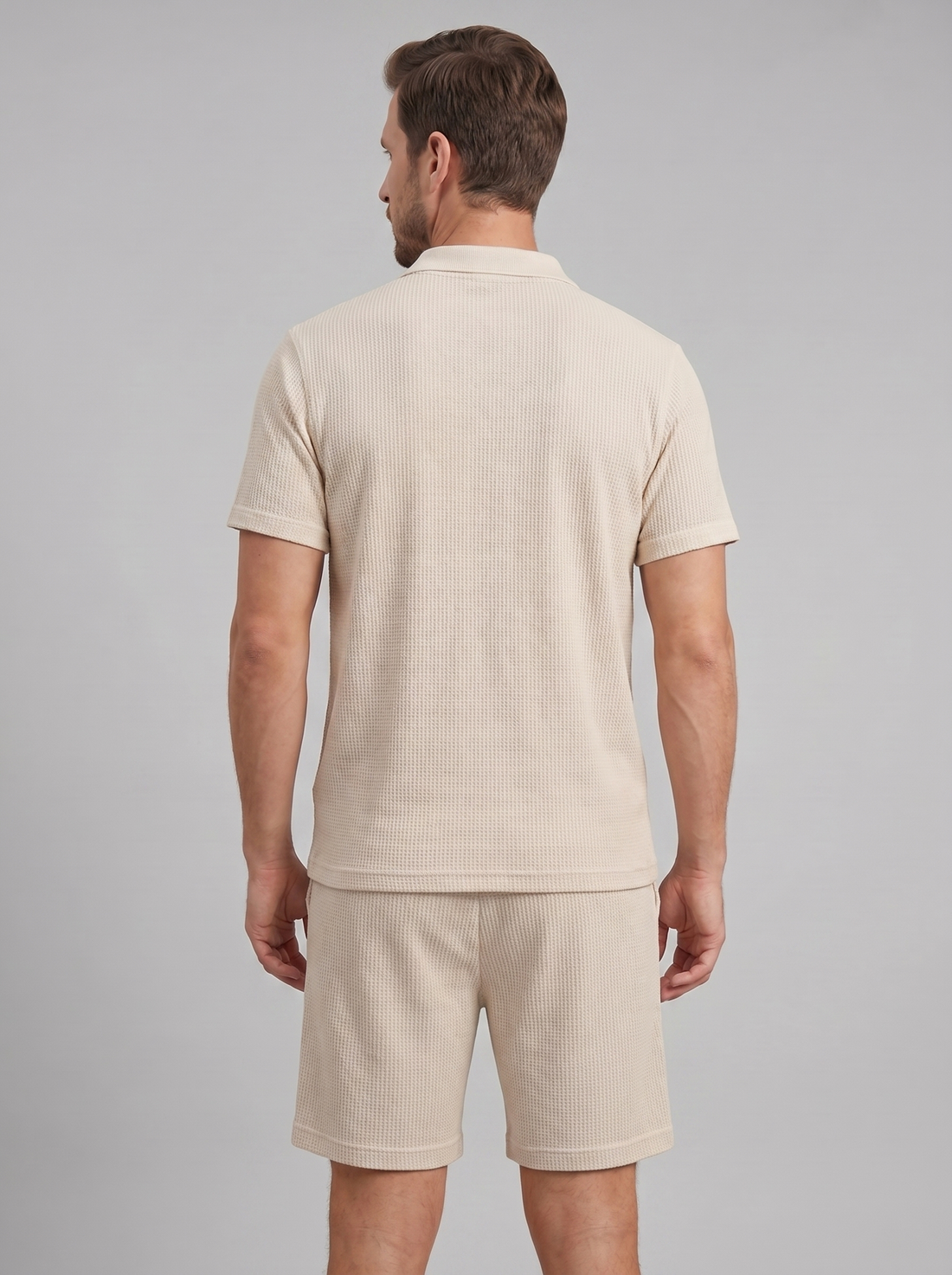 Men's Textured Knit Two Piece Set with Polo and Shorts