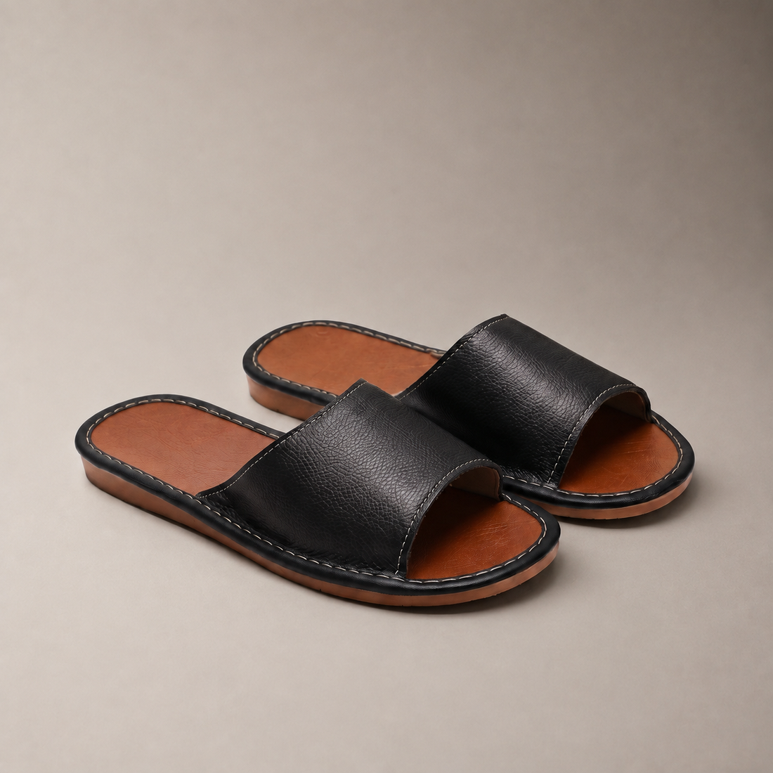 Men's Textured Leather Open-Toe Slide Sandal