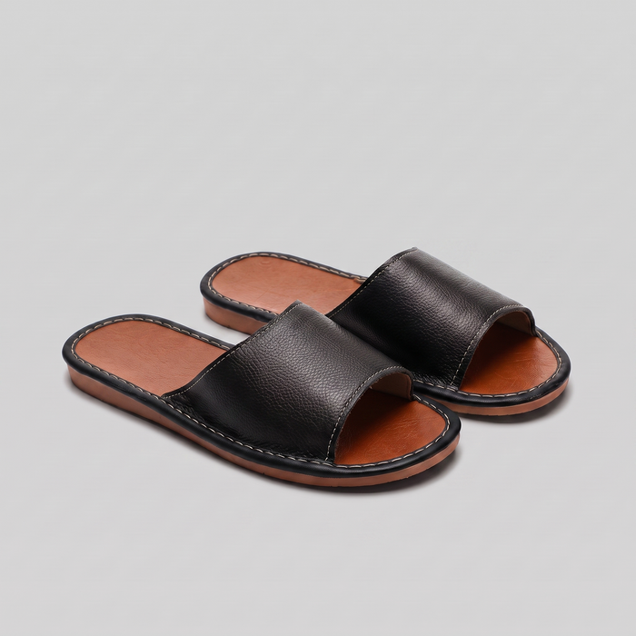 Men's Textured Leather Open-Toe Slide Sandal