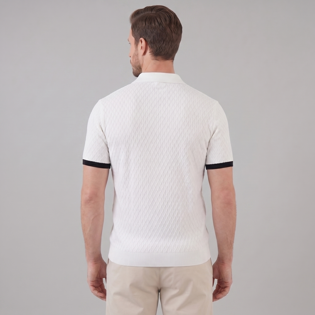 Men's Textured Polo Shirt with Contrast Collar
