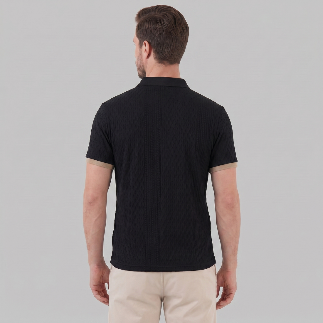 Men's Textured Polo Shirt with Contrast Collar