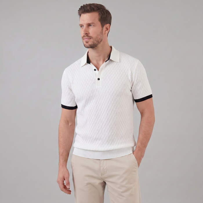 Men's Textured Polo Shirt with Contrast Collar