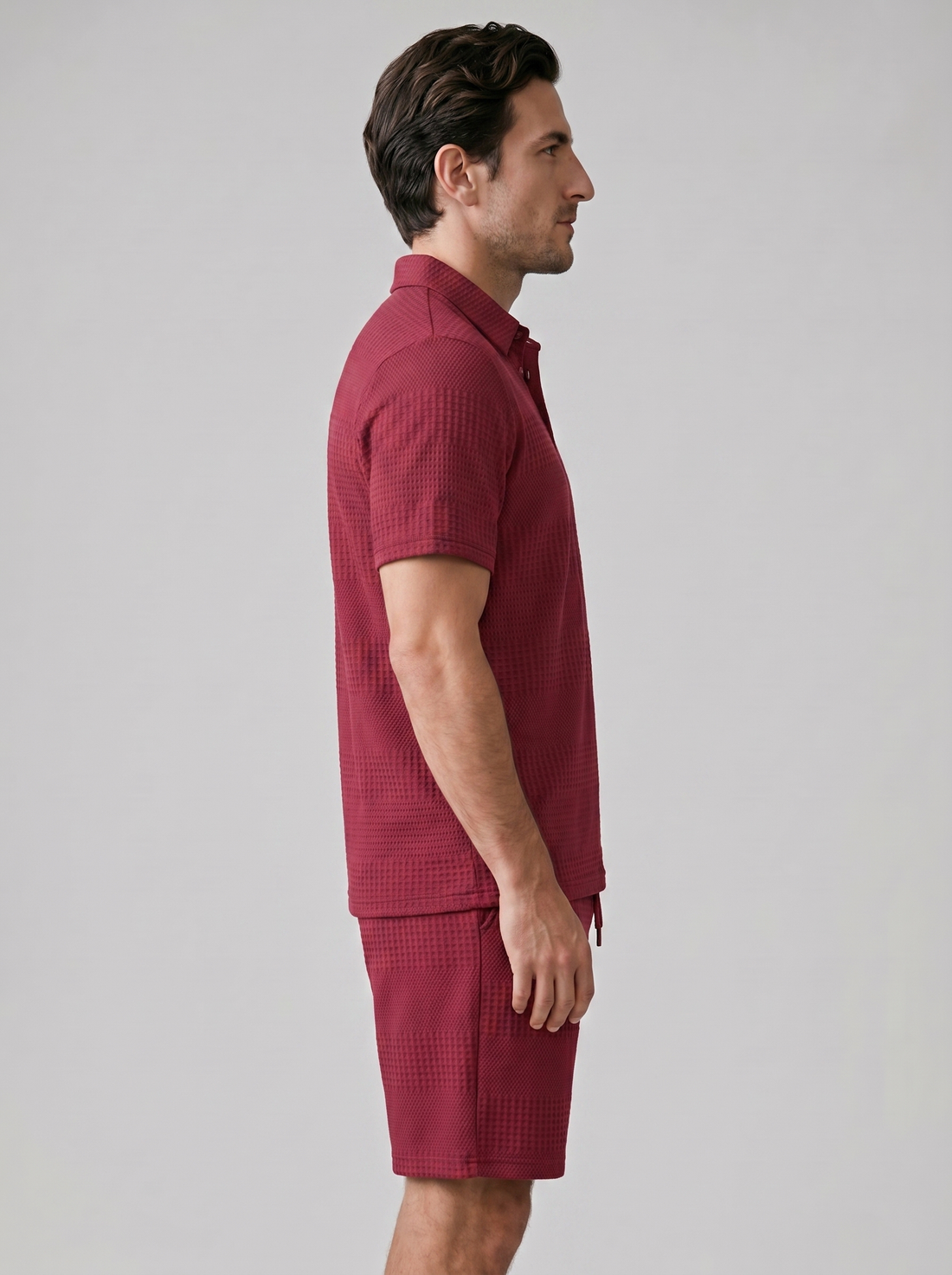 Men's Textured Polo and Shorts Set