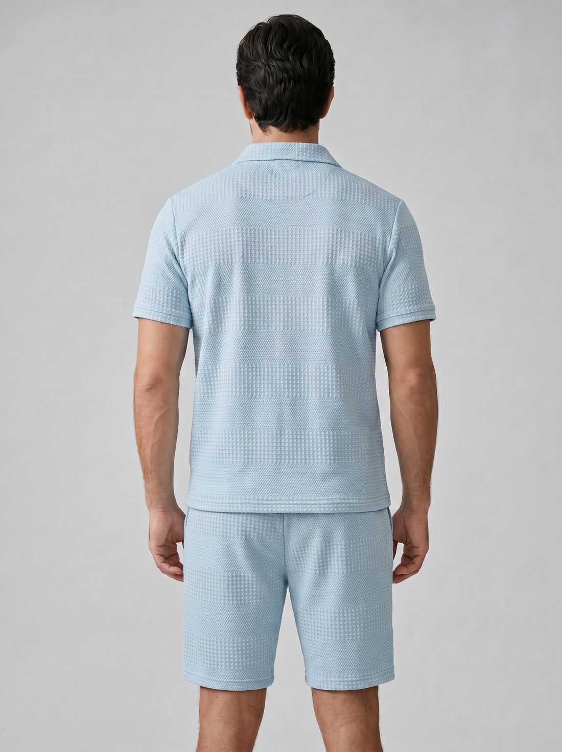 Men's Textured Polo and Shorts Set