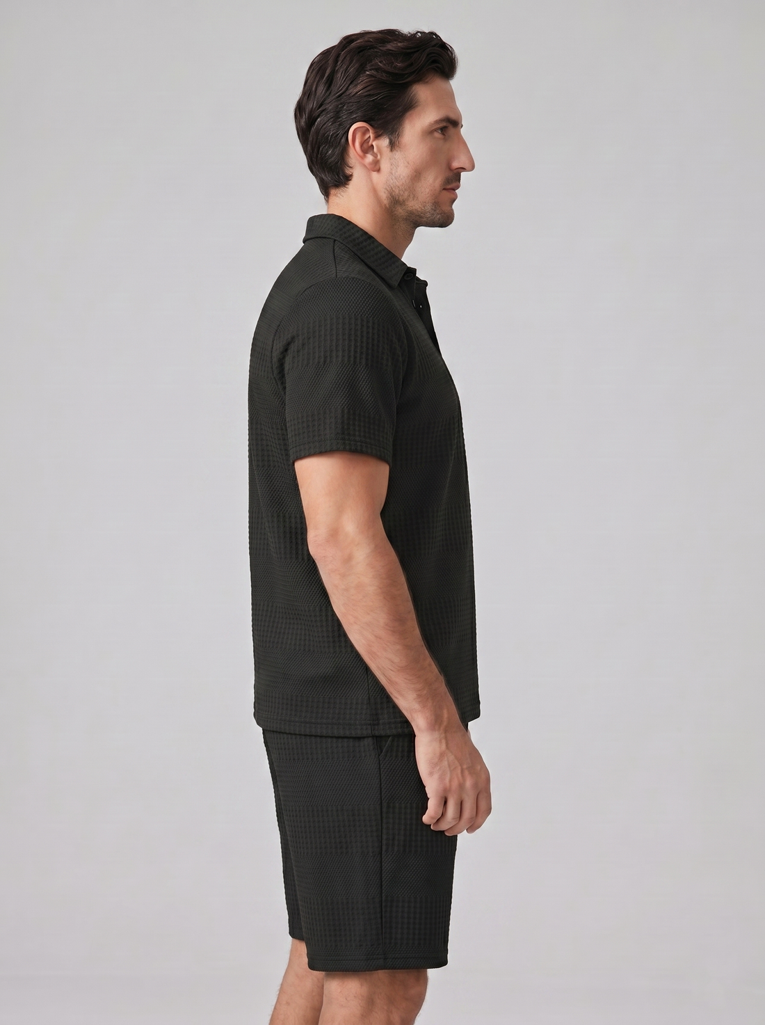 Men's Textured Polo and Shorts Set