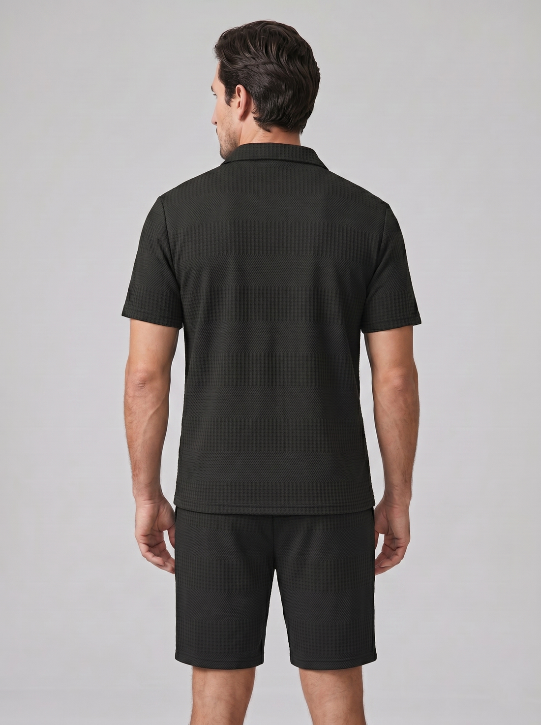 Men's Textured Polo and Shorts Set
