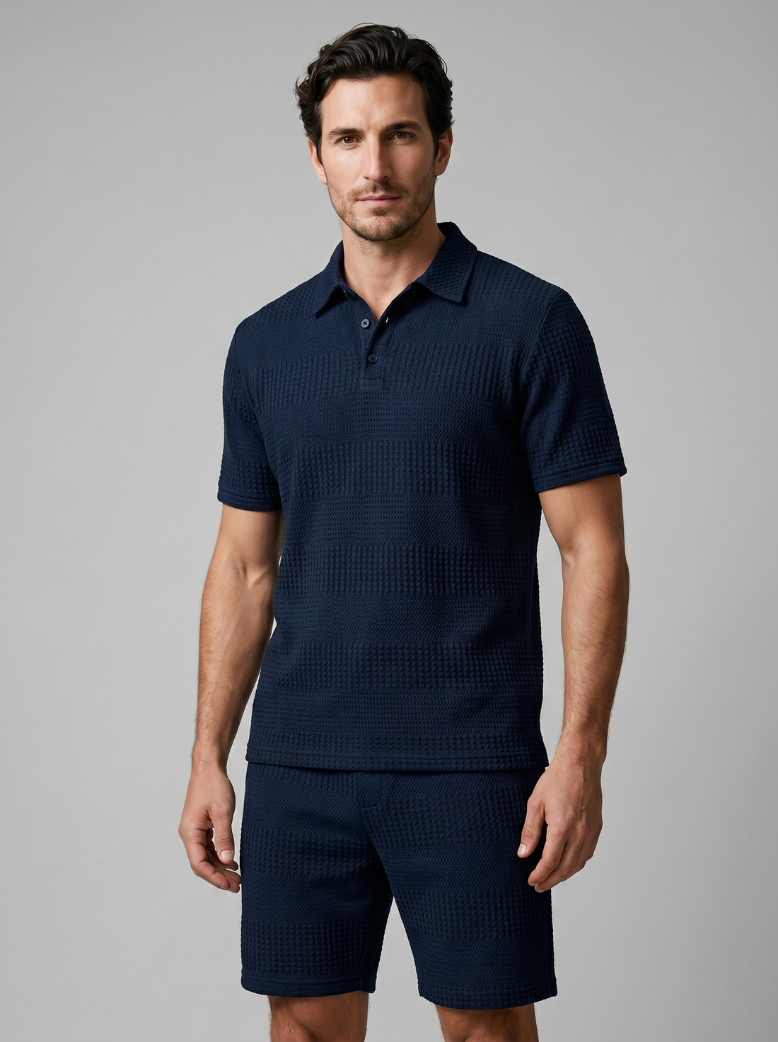 Men's Textured Polo and Shorts Set