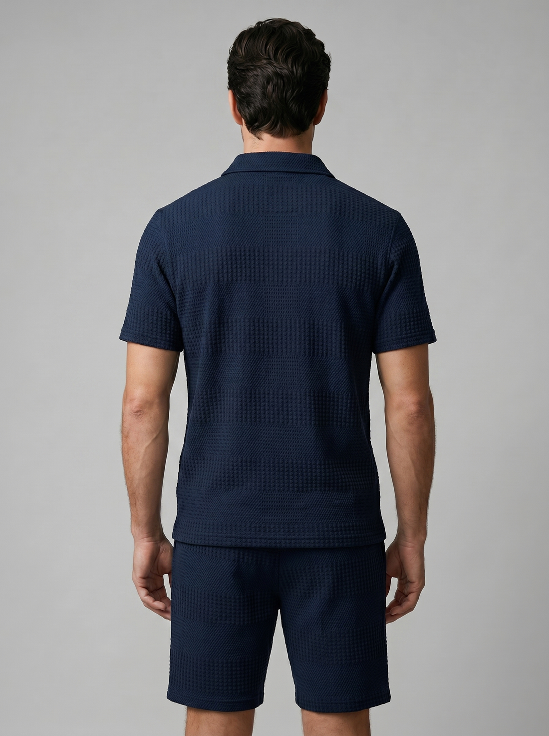 Men's Textured Polo and Shorts Set