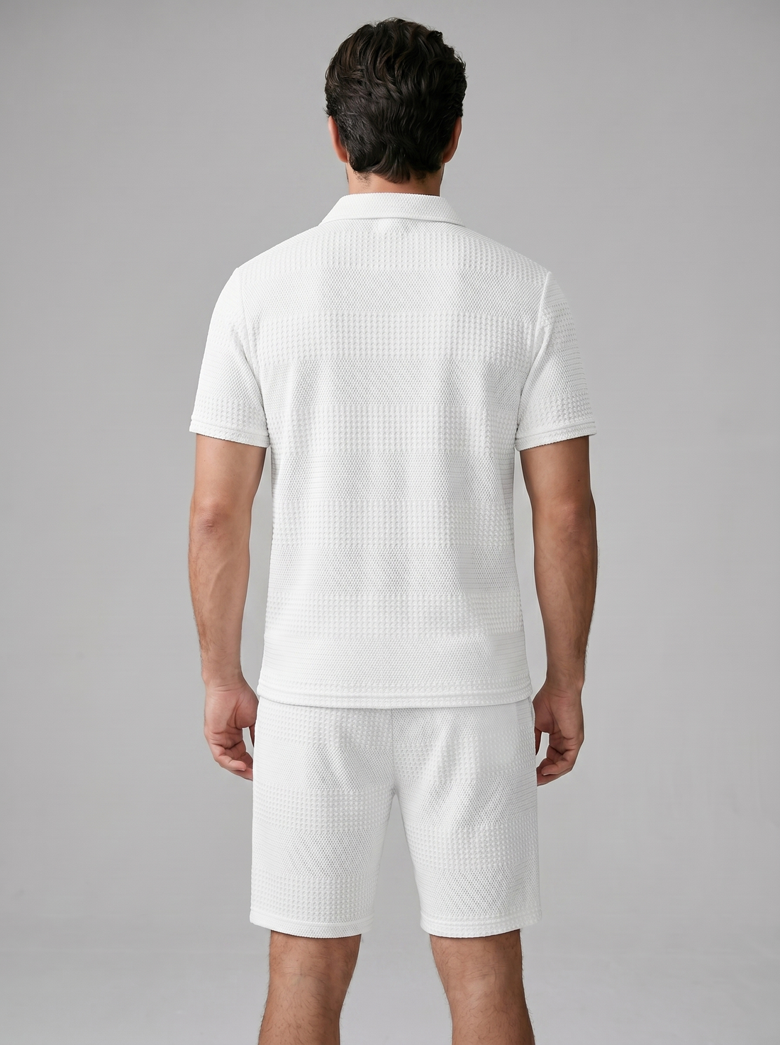 Men's Textured Polo and Shorts Set