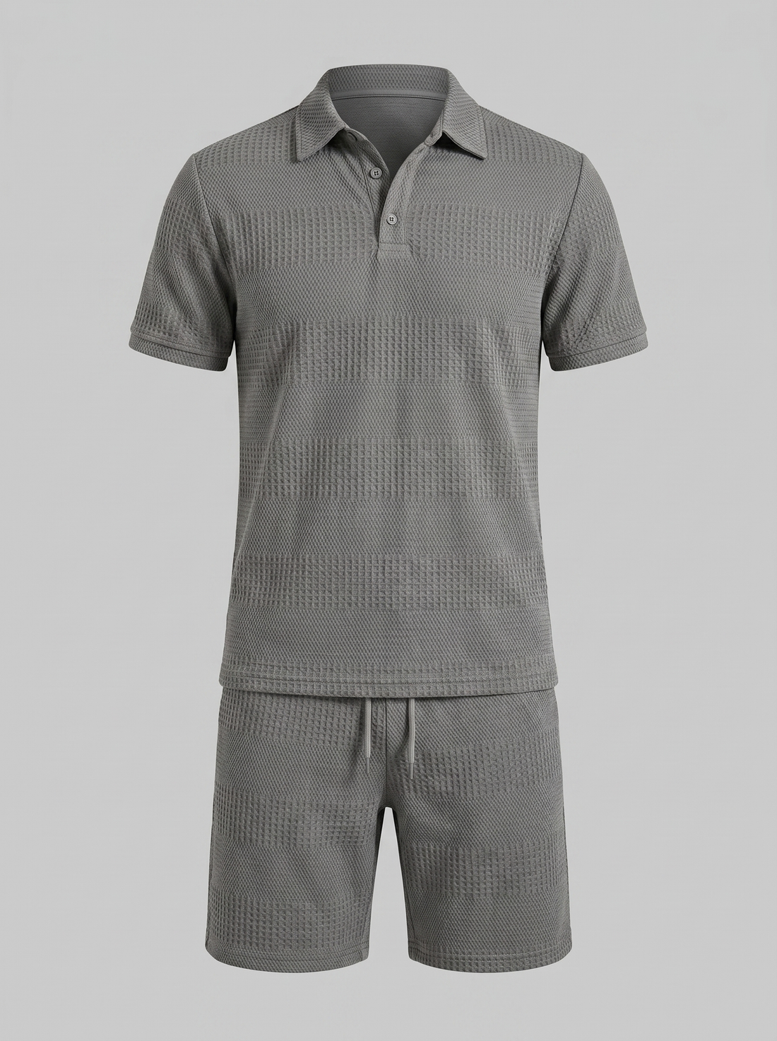 Men's Textured Polo and Shorts Set
