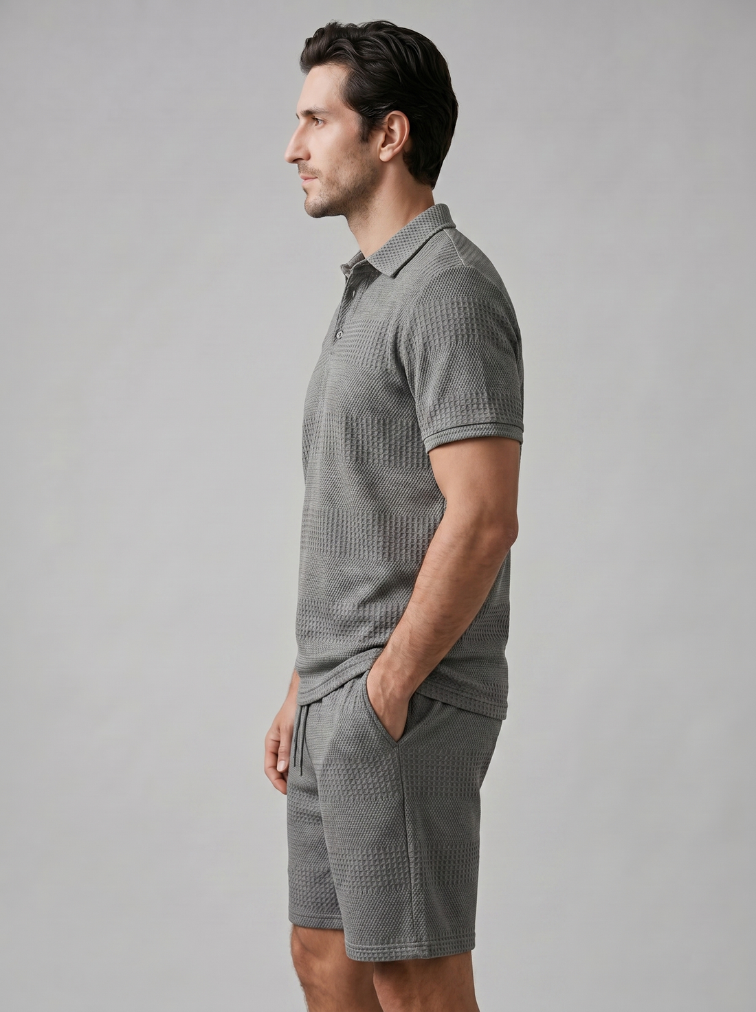Men's Textured Polo and Shorts Set