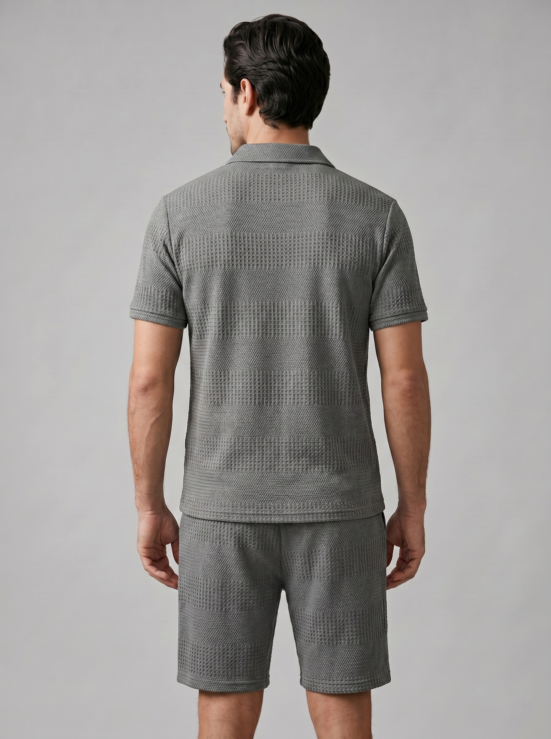 Men's Textured Polo and Shorts Set