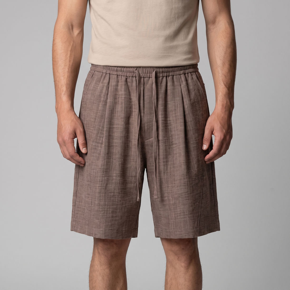 Men's Textured Polyester Drawstring Shorts