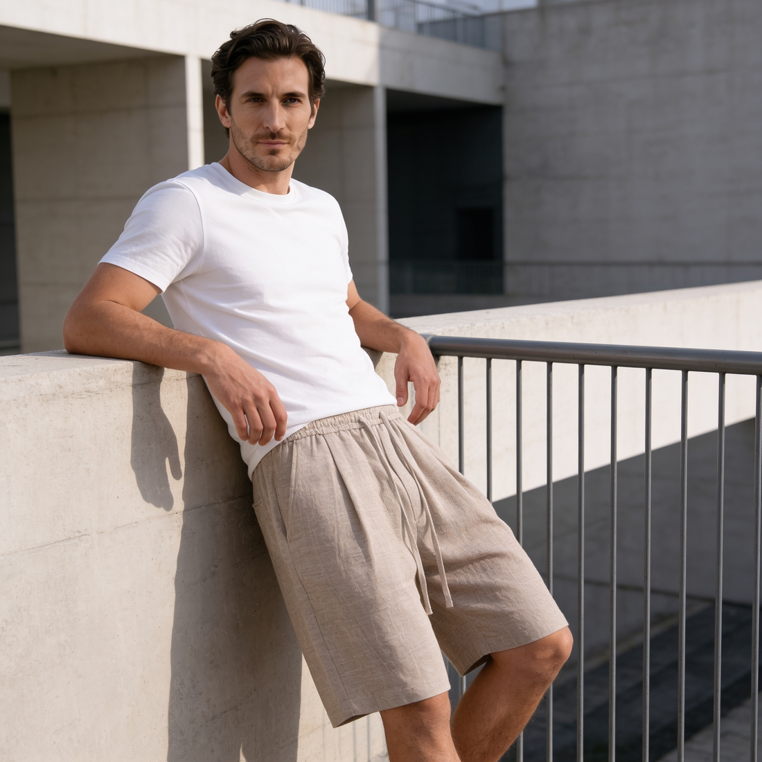 Men's Textured Polyester Drawstring Shorts