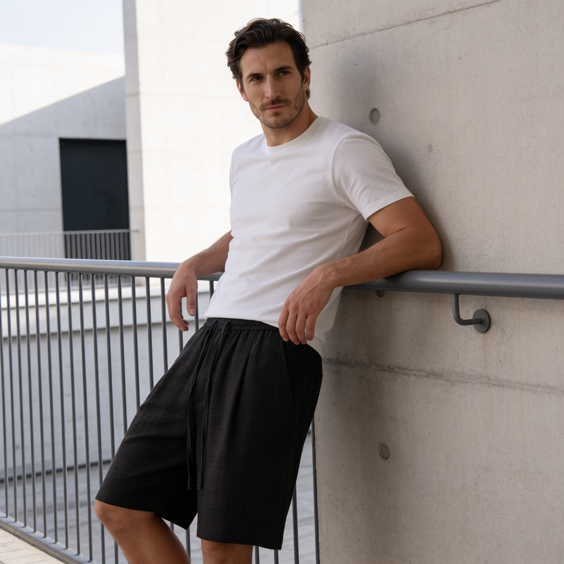 Men's Textured Polyester Drawstring Shorts