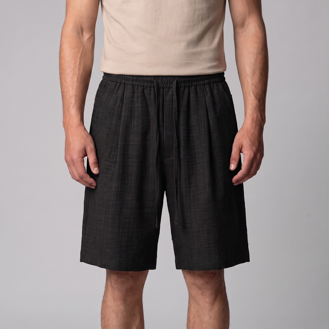 Men's Textured Polyester Drawstring Shorts