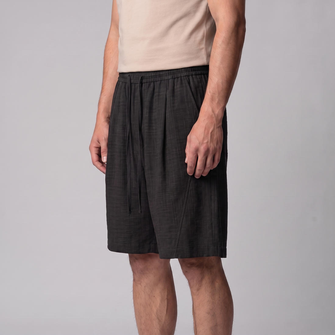 Men's Textured Polyester Drawstring Shorts