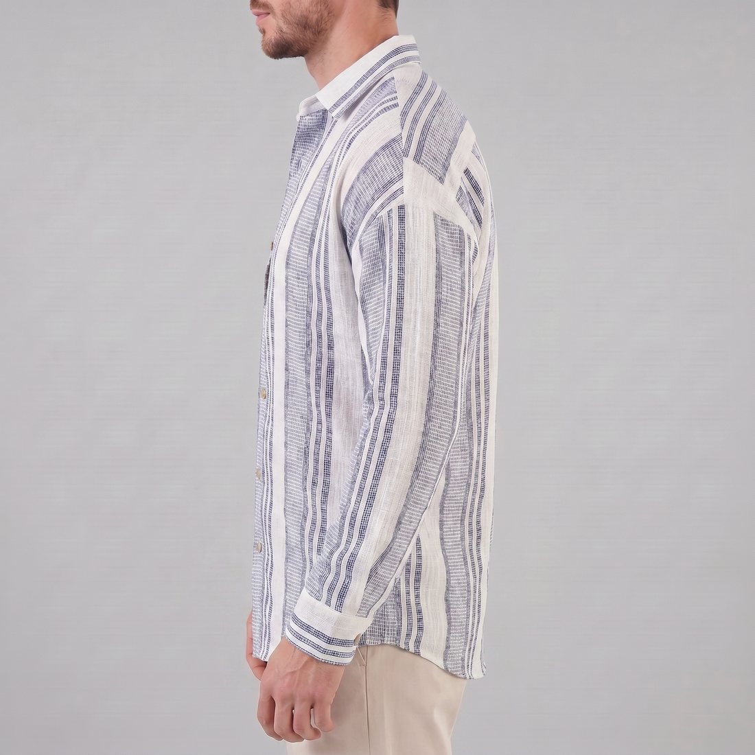 Men's Textured Stripe Button-Up Summer Shirt