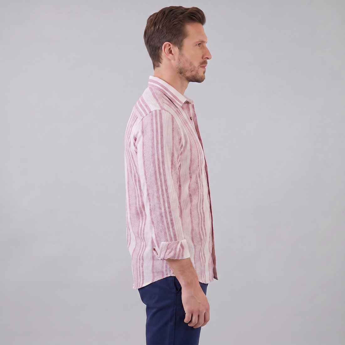 Men's Textured Stripe Button-Up Summer Shirt