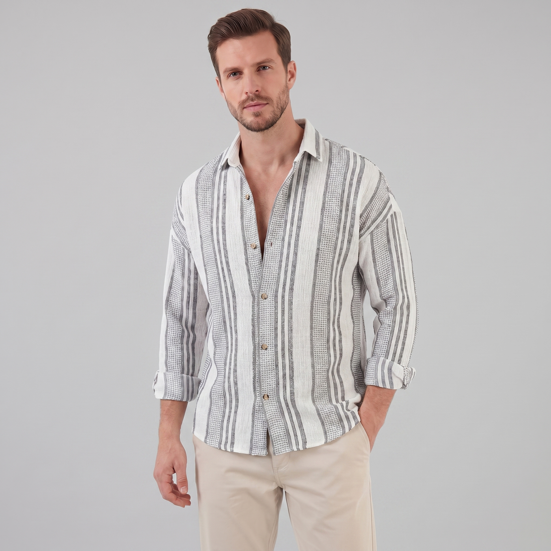 Men's Textured Stripe Button-Up Summer Shirt