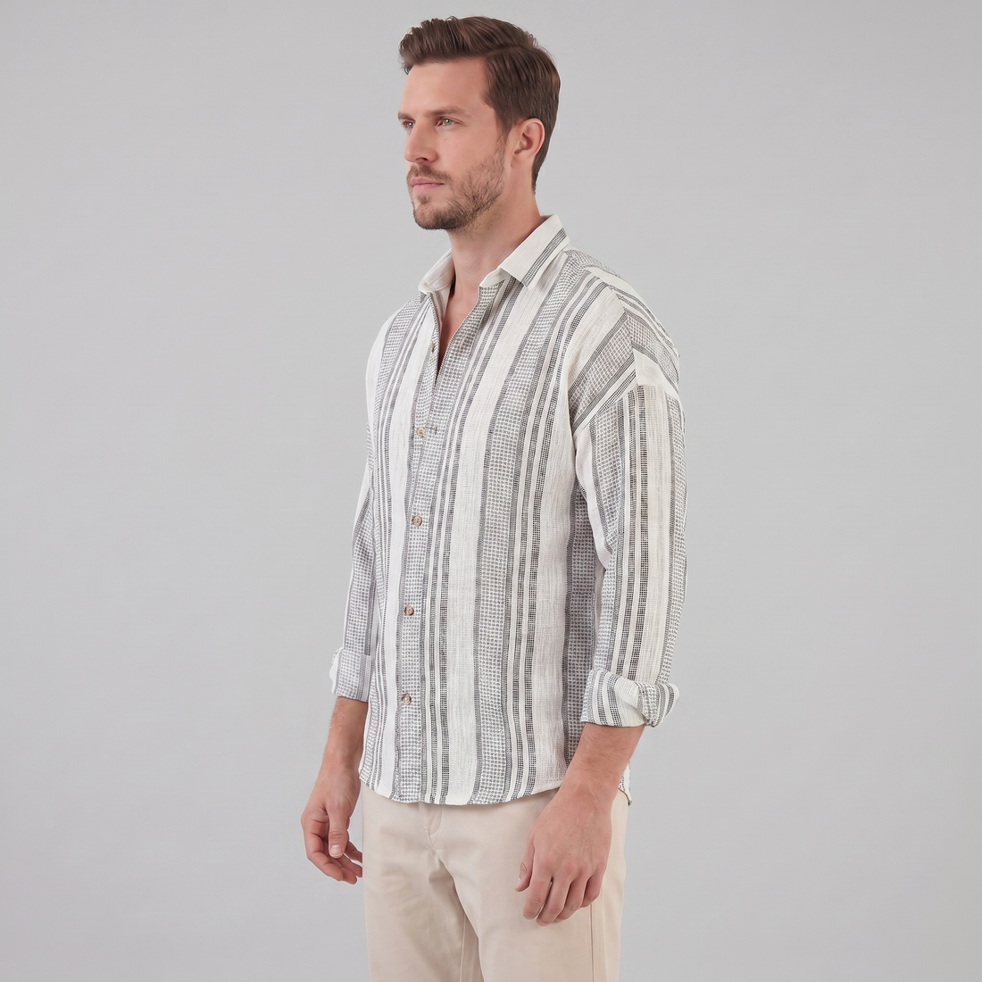Men's Textured Stripe Button-Up Summer Shirt