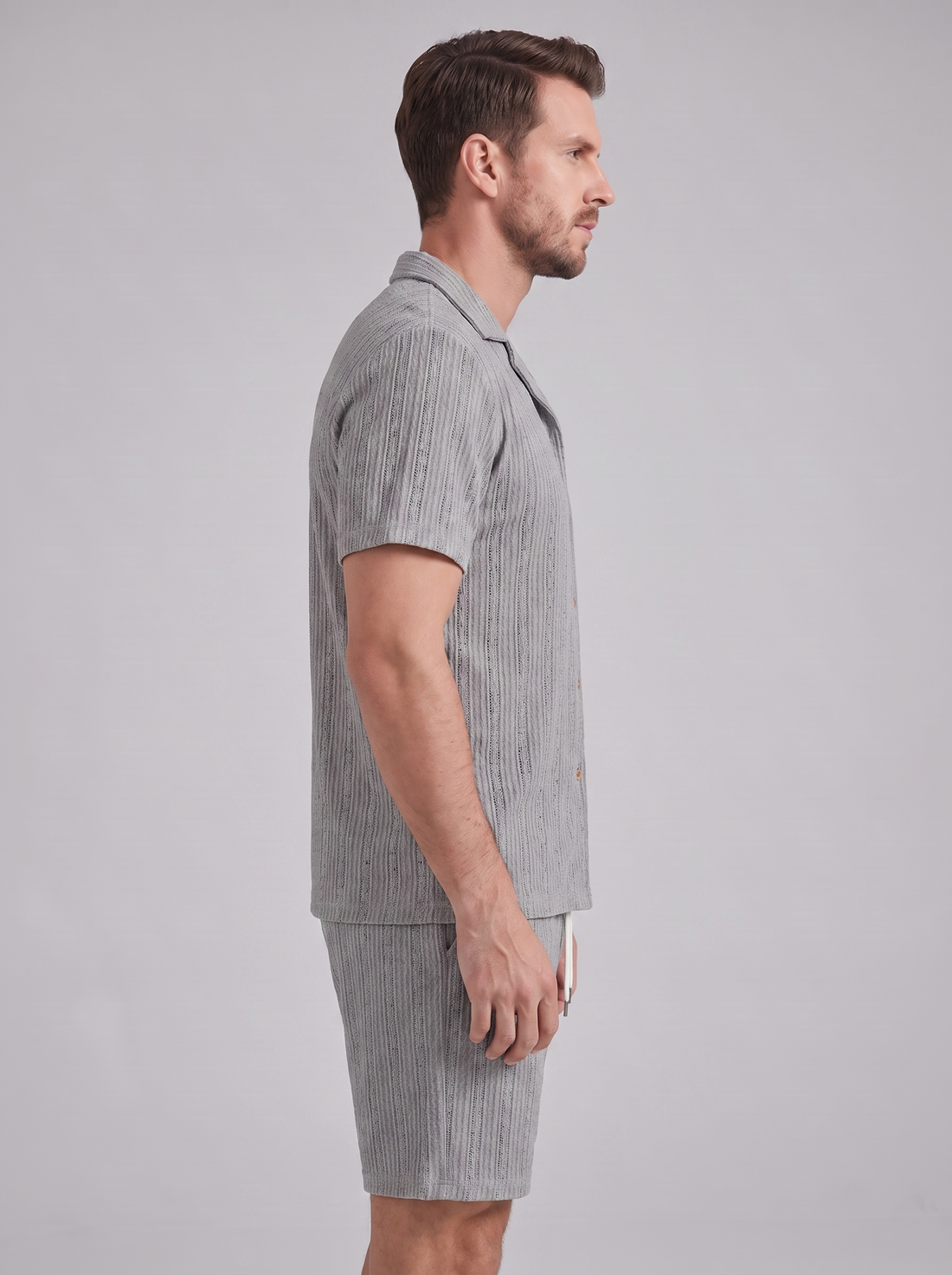 Men's Textured Stripe Short Sleeve Co-Ord Set