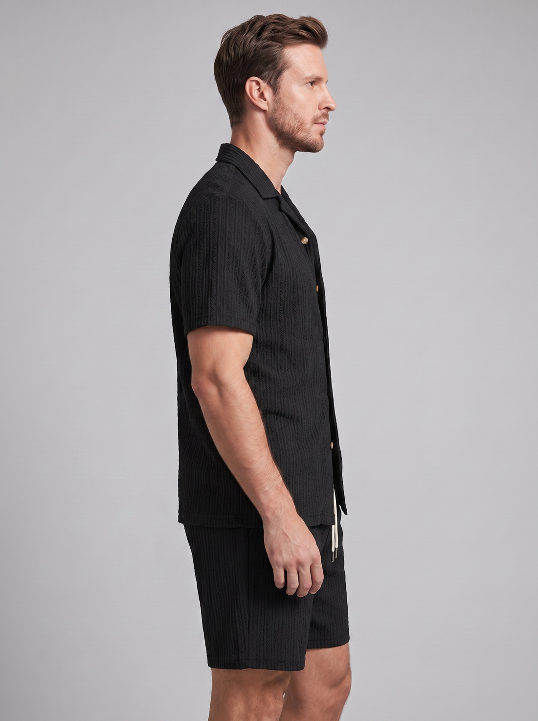Men's Textured Stripe Short Sleeve Co-Ord Set