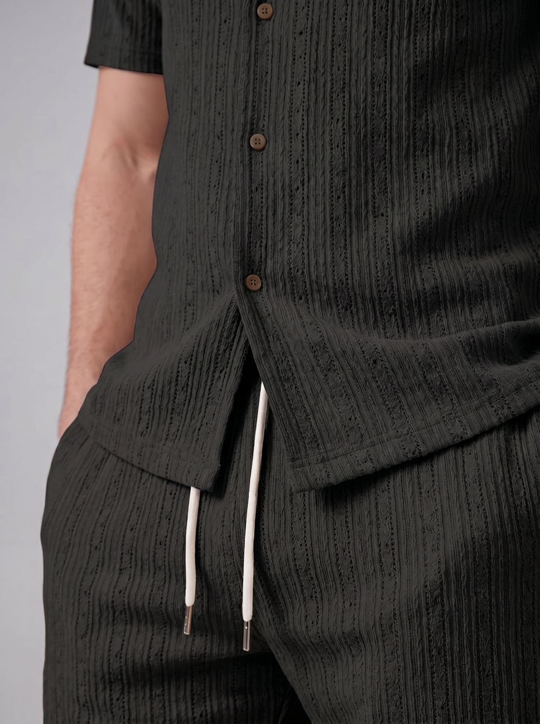 Men's Textured Stripe Short Sleeve Co-Ord Set