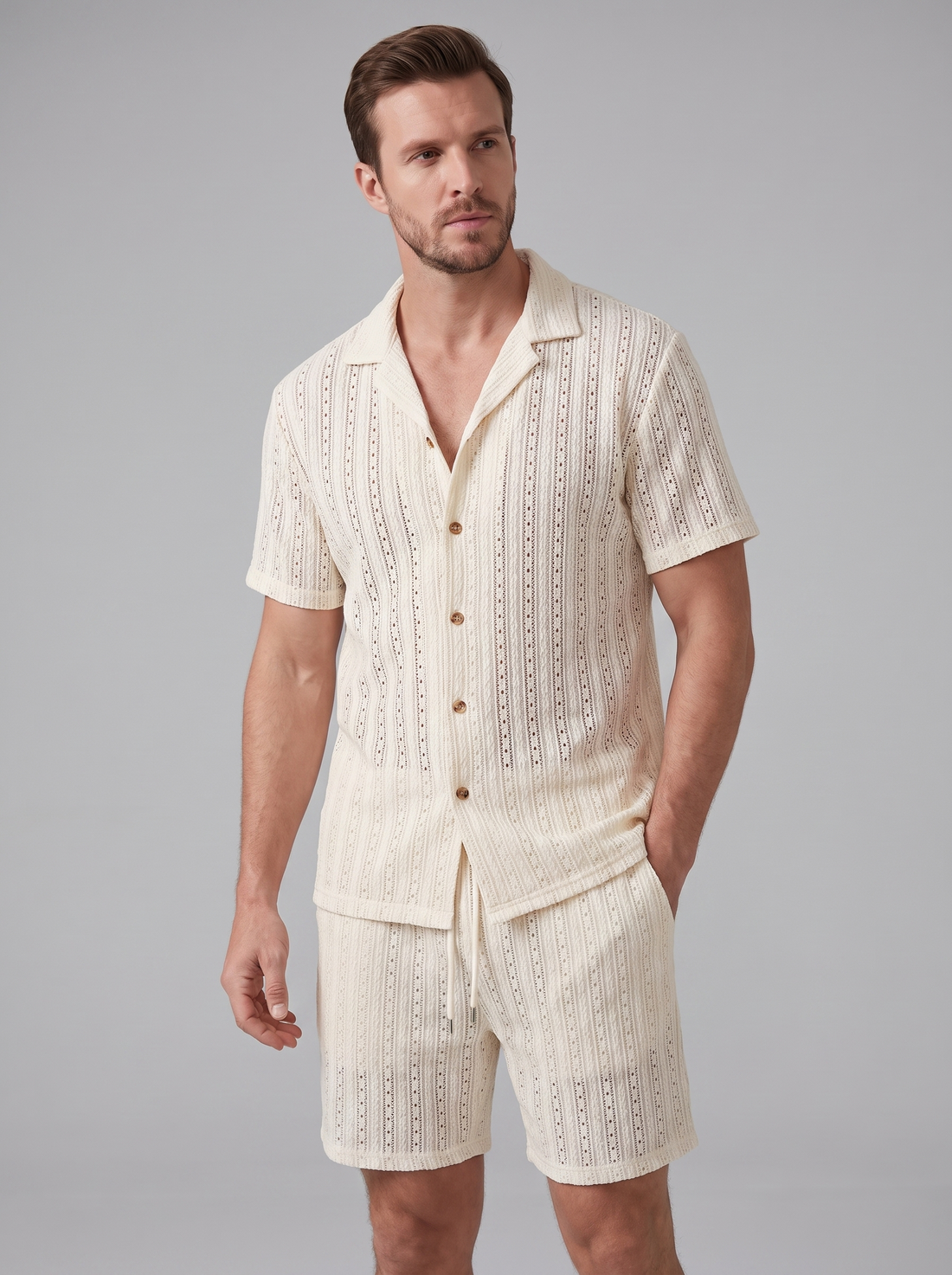 Men's Textured Stripe Short Sleeve Co-Ord Set