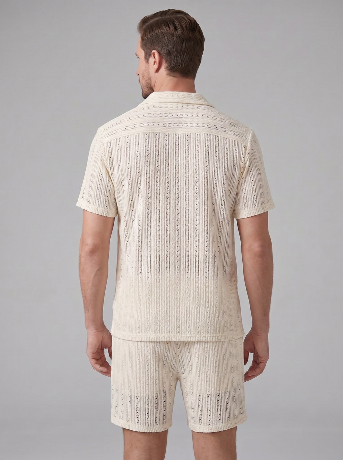 Men's Textured Stripe Short Sleeve Co-Ord Set