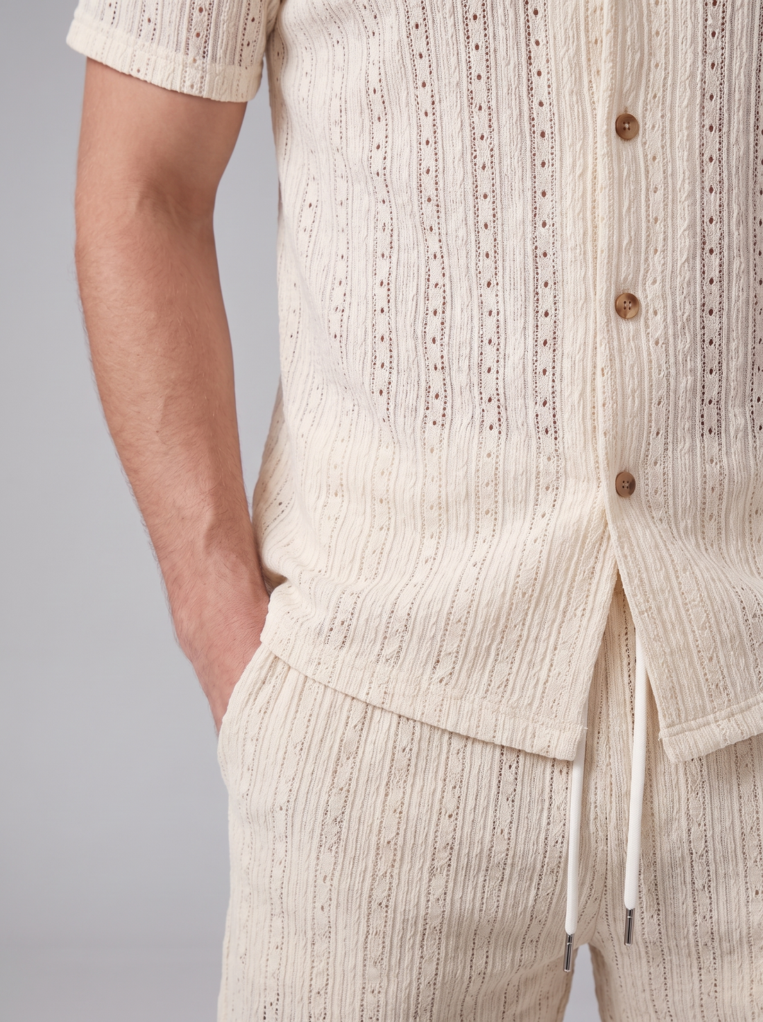 Men's Textured Stripe Short Sleeve Co-Ord Set