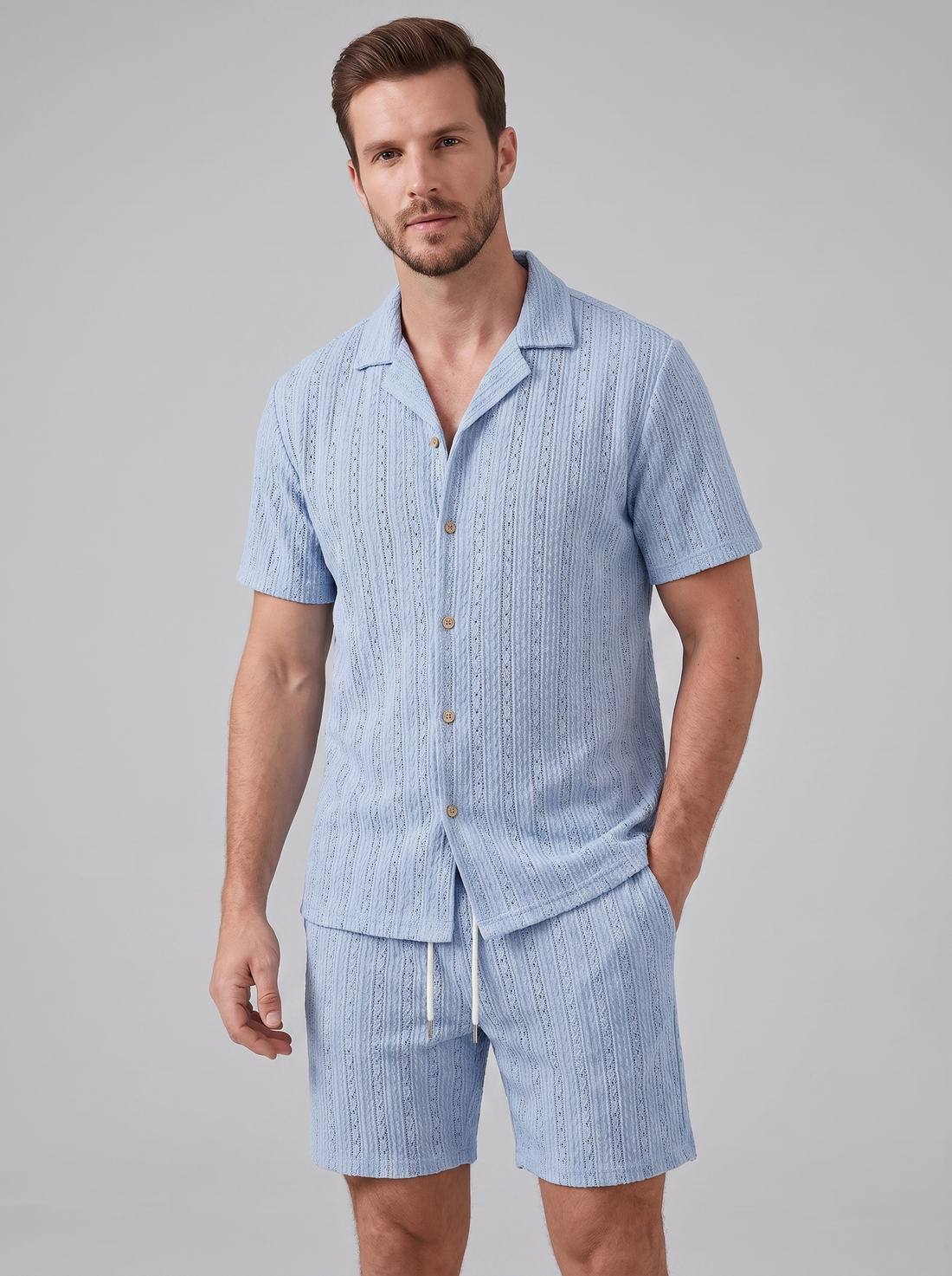 Men's Textured Stripe Short Sleeve Co-Ord Set