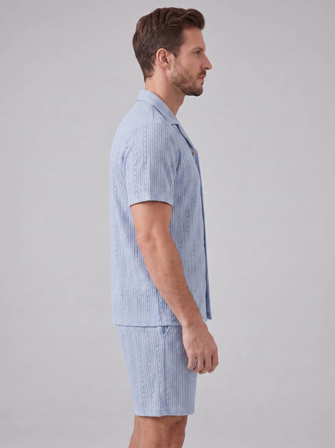 Men's Textured Stripe Short Sleeve Co-Ord Set
