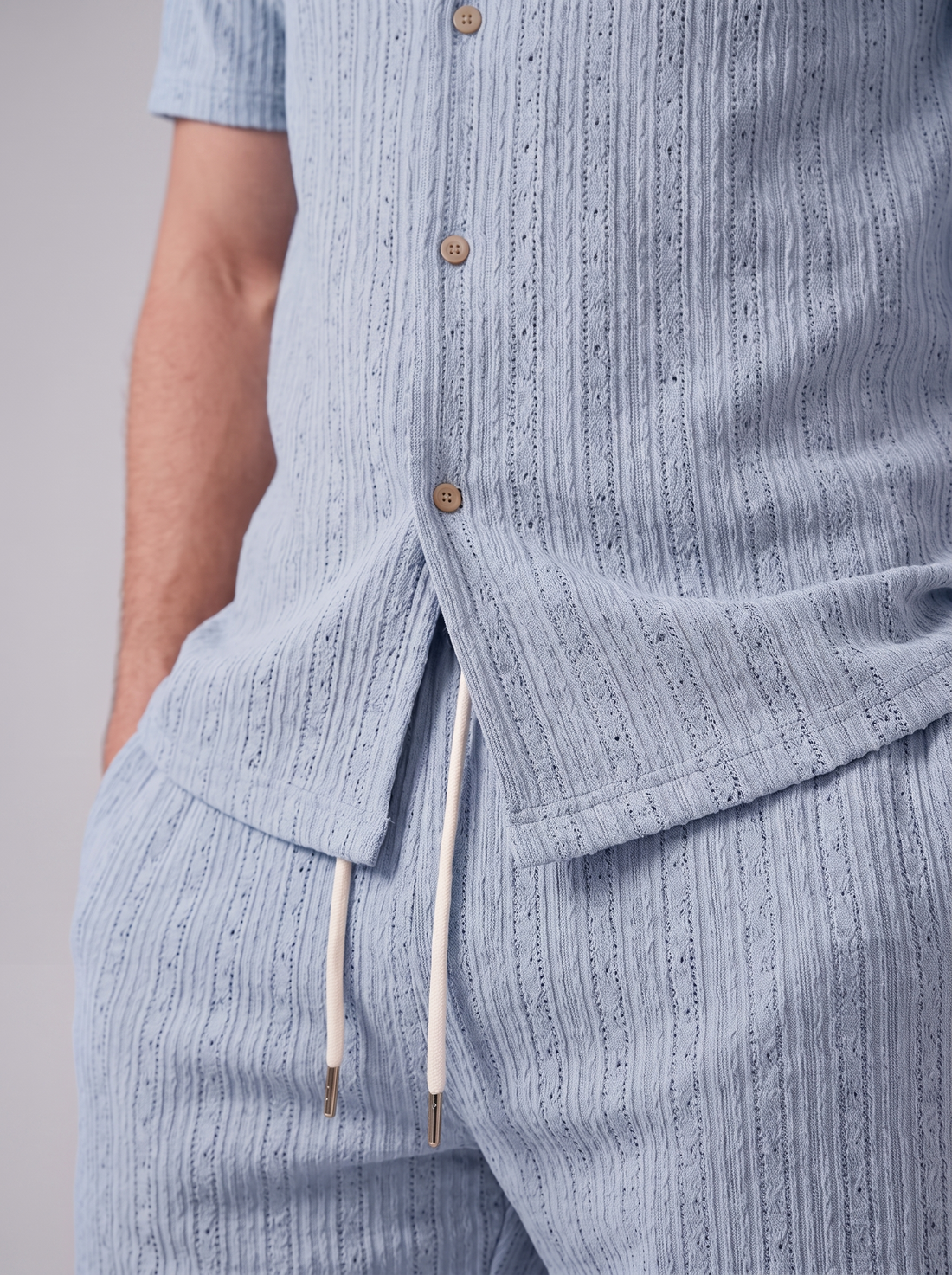 Men's Textured Stripe Short Sleeve Co-Ord Set