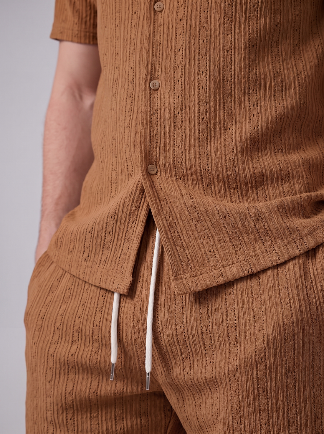 Men's Textured Stripe Short Sleeve Co-Ord Set