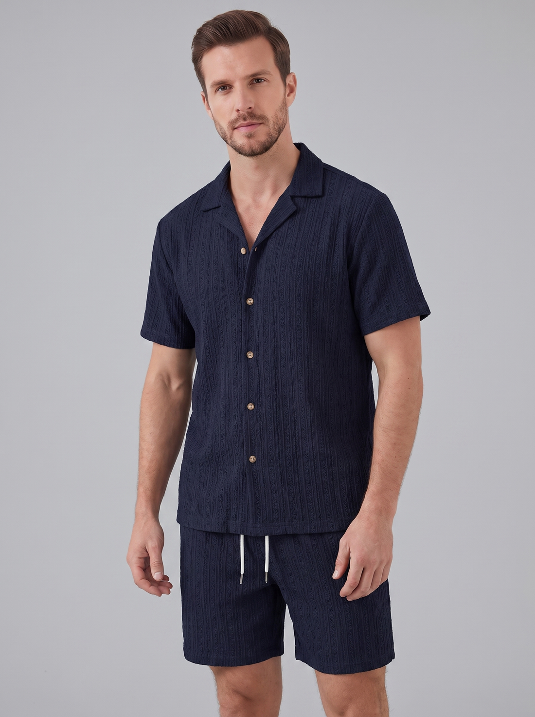 Men's Textured Stripe Short Sleeve Co-Ord Set