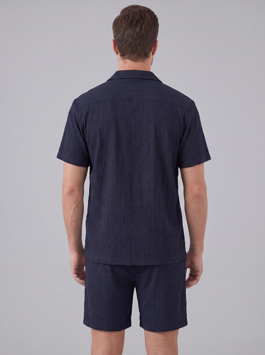 Men's Textured Stripe Short Sleeve Co-Ord Set