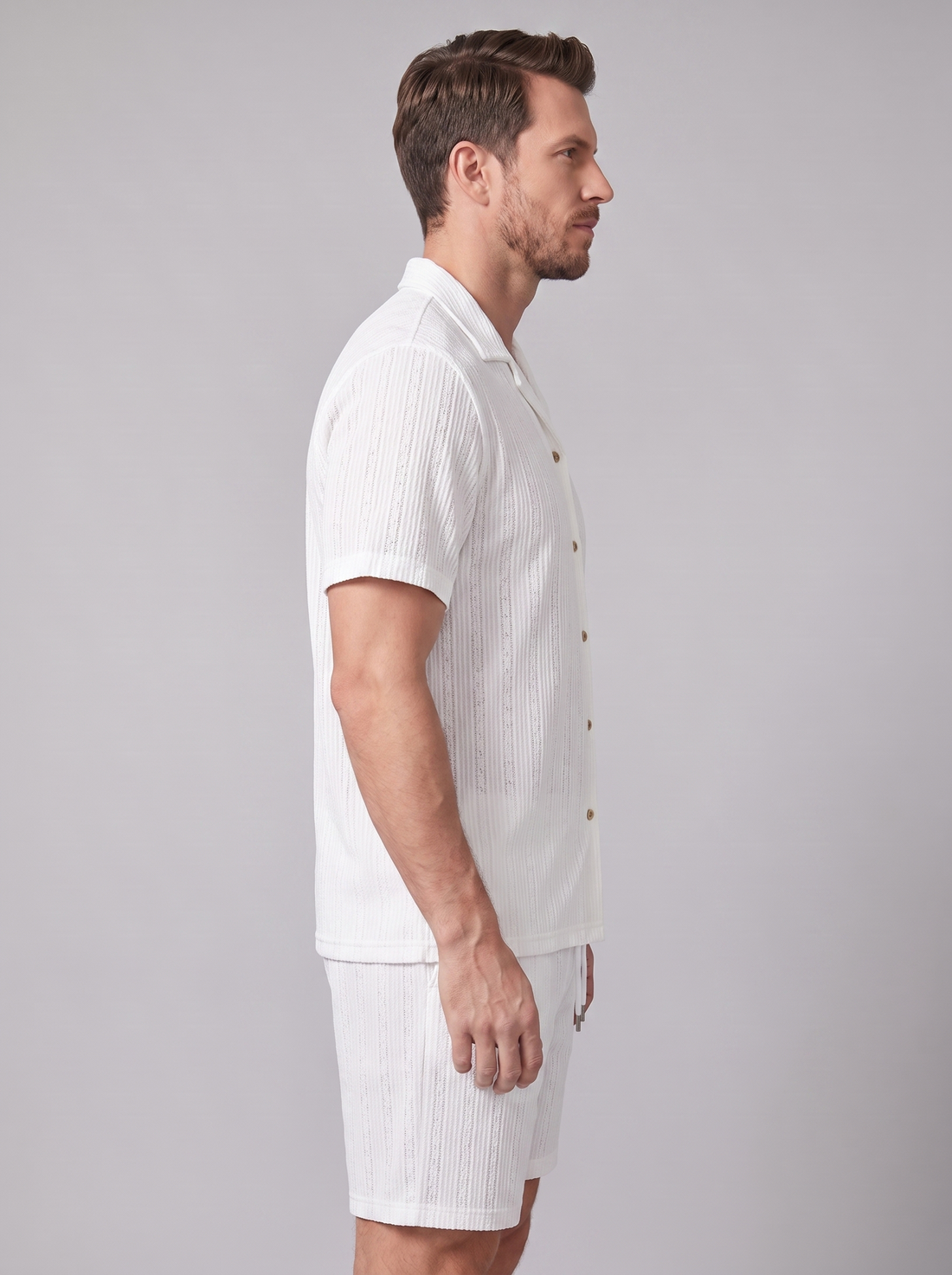 Men's Textured Stripe Short Sleeve Co-Ord Set