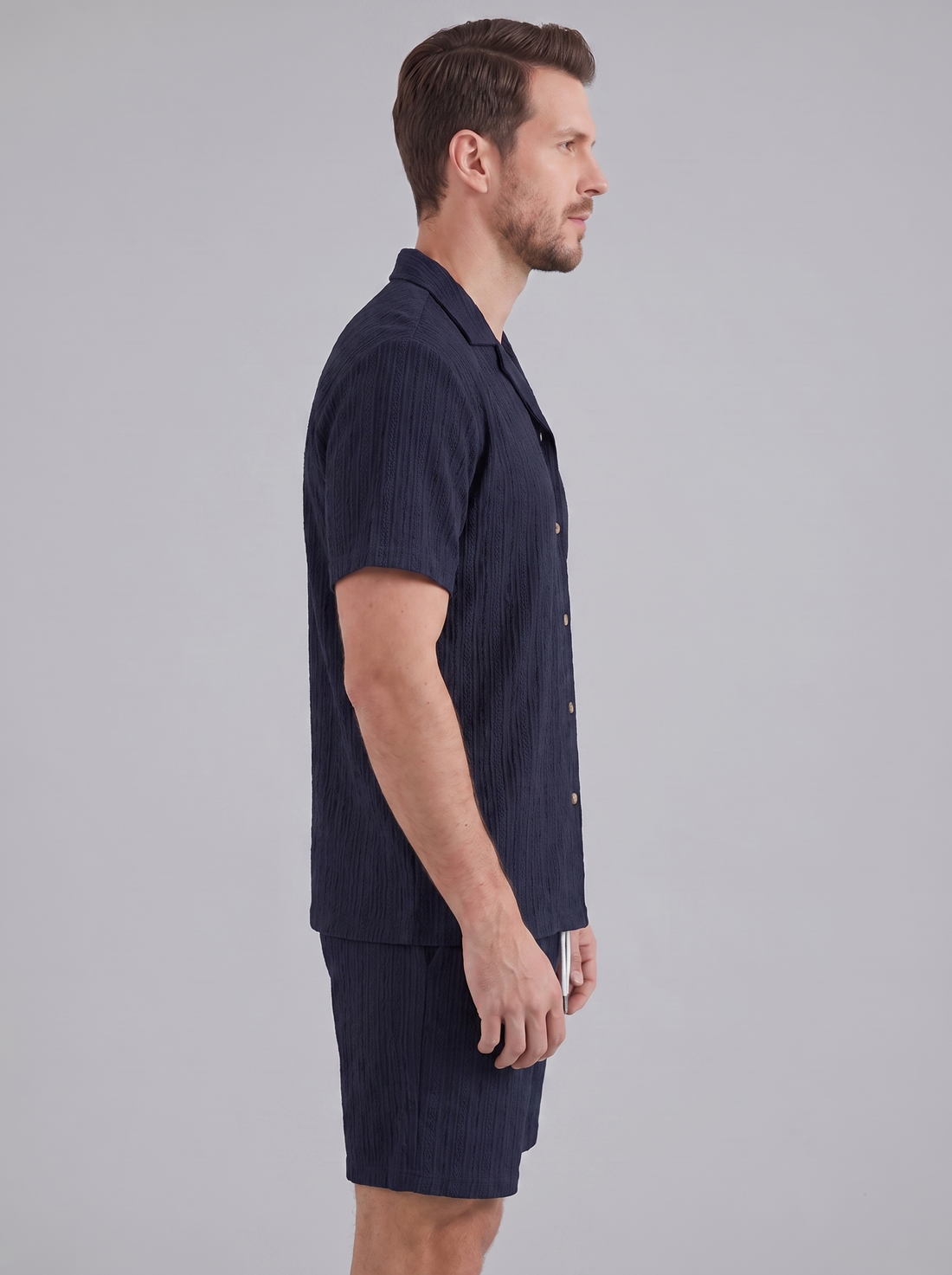 Men's Textured Stripe Short Sleeve Co-Ord Set
