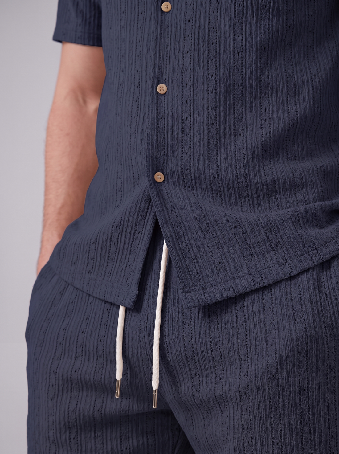 Men's Textured Stripe Short Sleeve Co-Ord Set