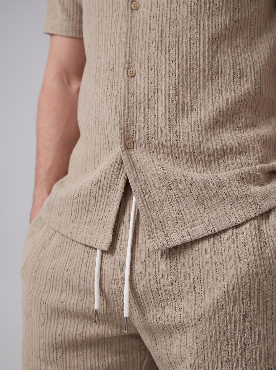Men's Textured Stripe Short Sleeve Co-Ord Set
