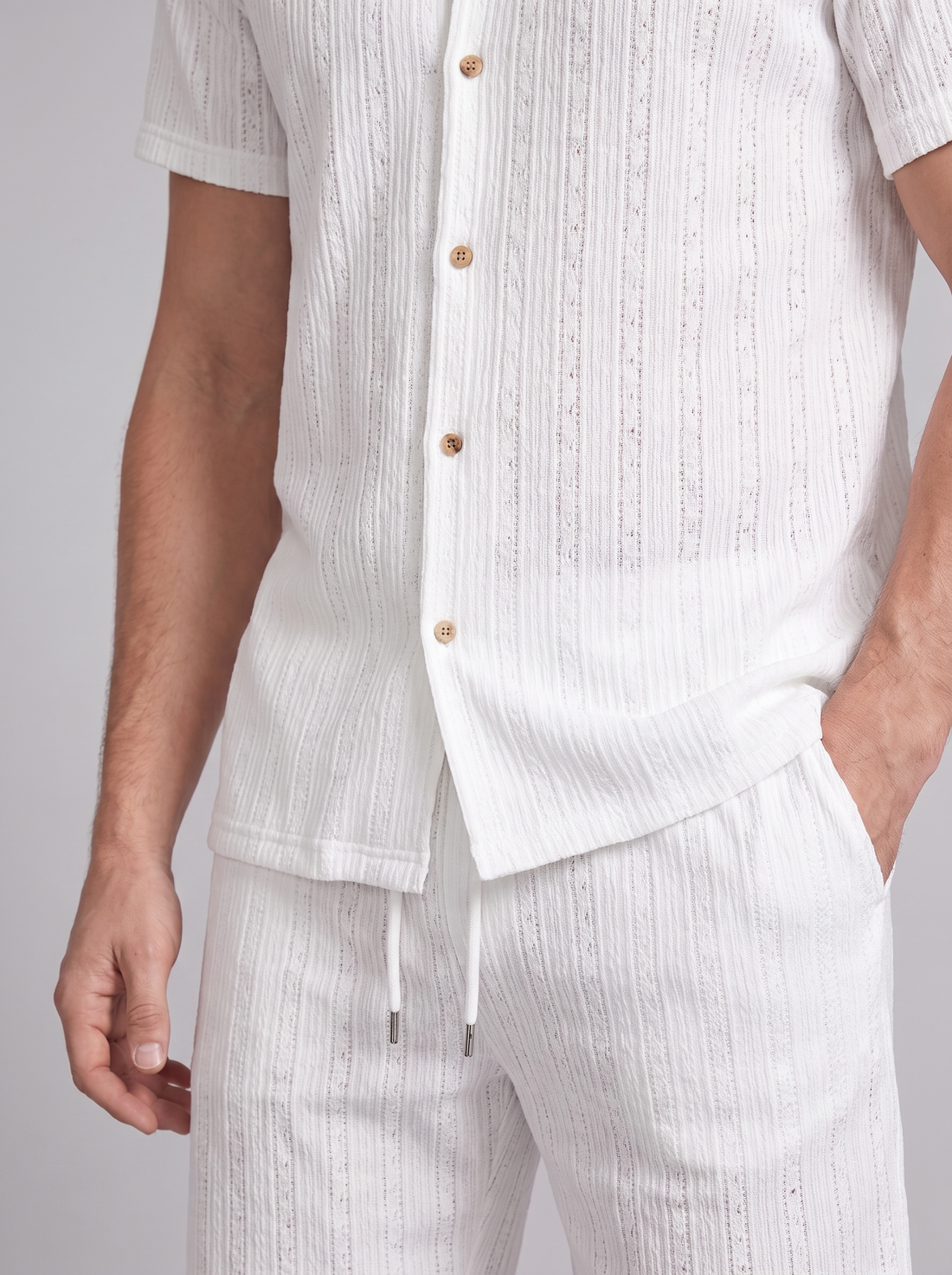 Men's Textured Stripe Short Sleeve Co-Ord Set