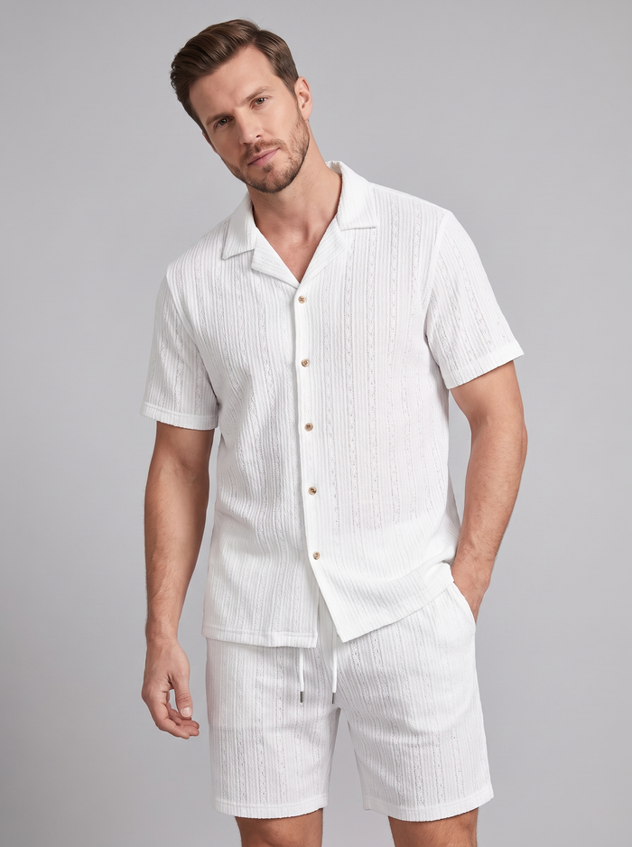 Men's Textured Stripe Short Sleeve Co-Ord Set