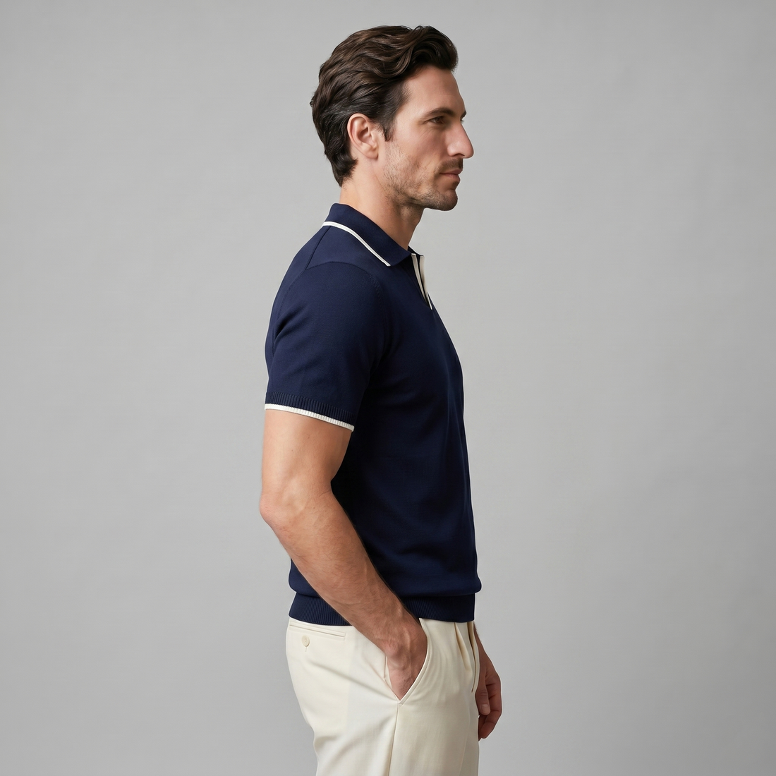 Men's Tipped Open-Collar Knit Polo