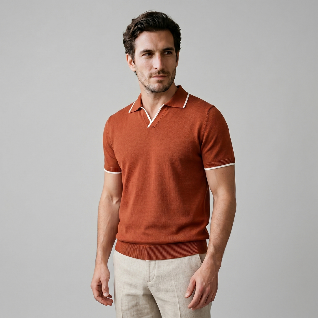 Men's Tipped Open-Collar Knit Polo