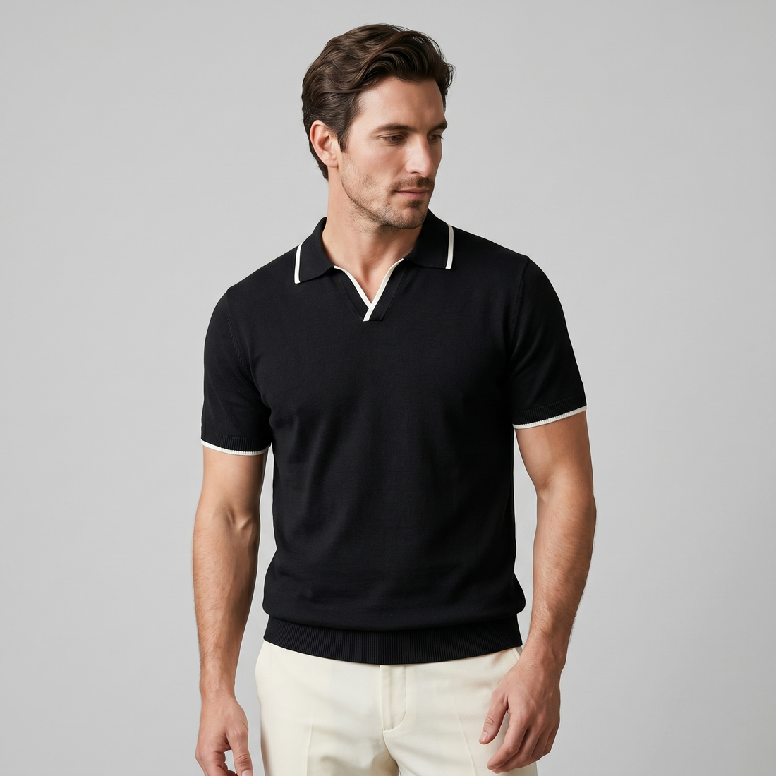 Men's Tipped Open-Collar Knit Polo