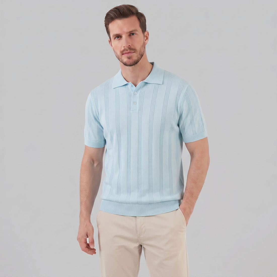 Men's Vertical Stripe Knit Polo