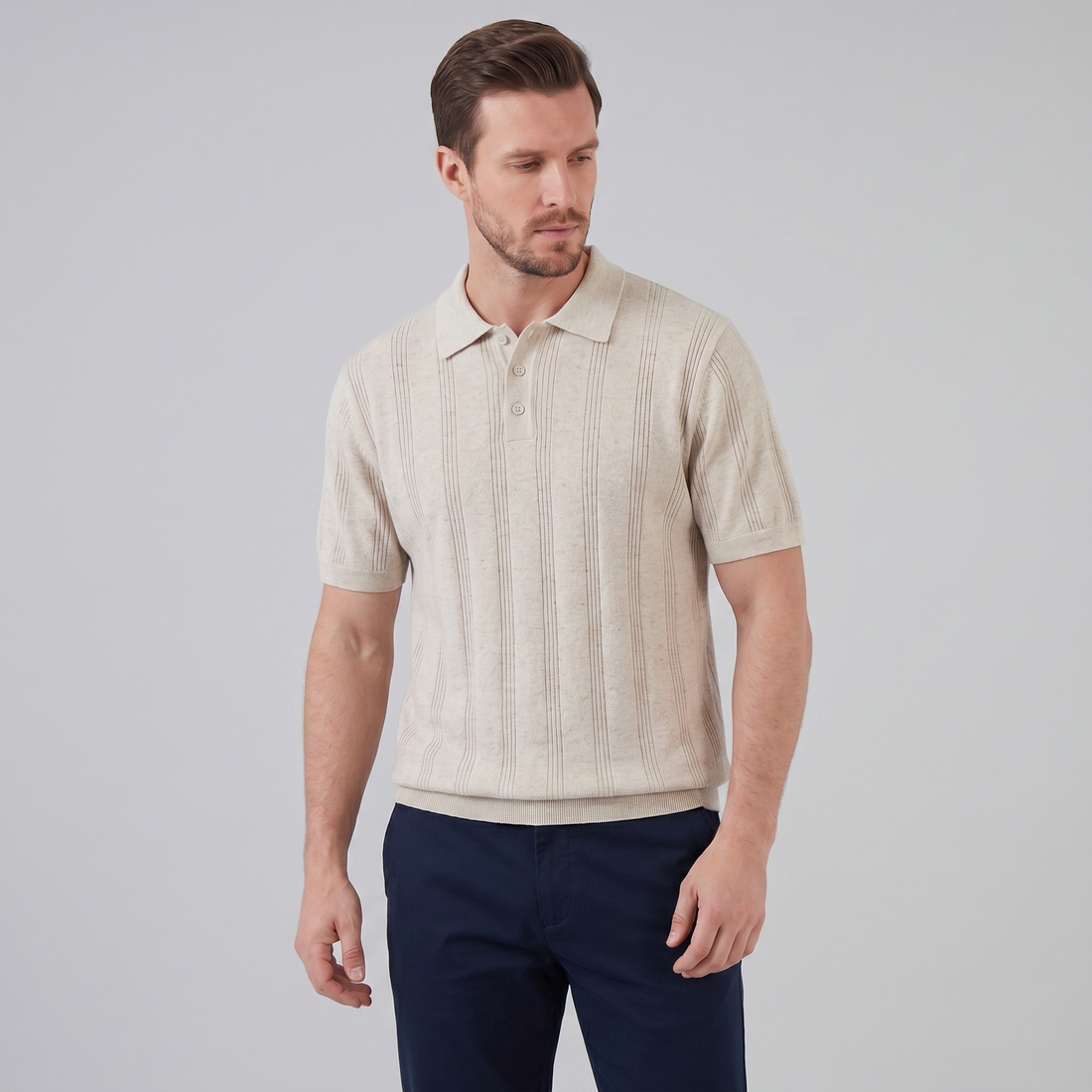 Men's Vertical Stripe Knit Polo